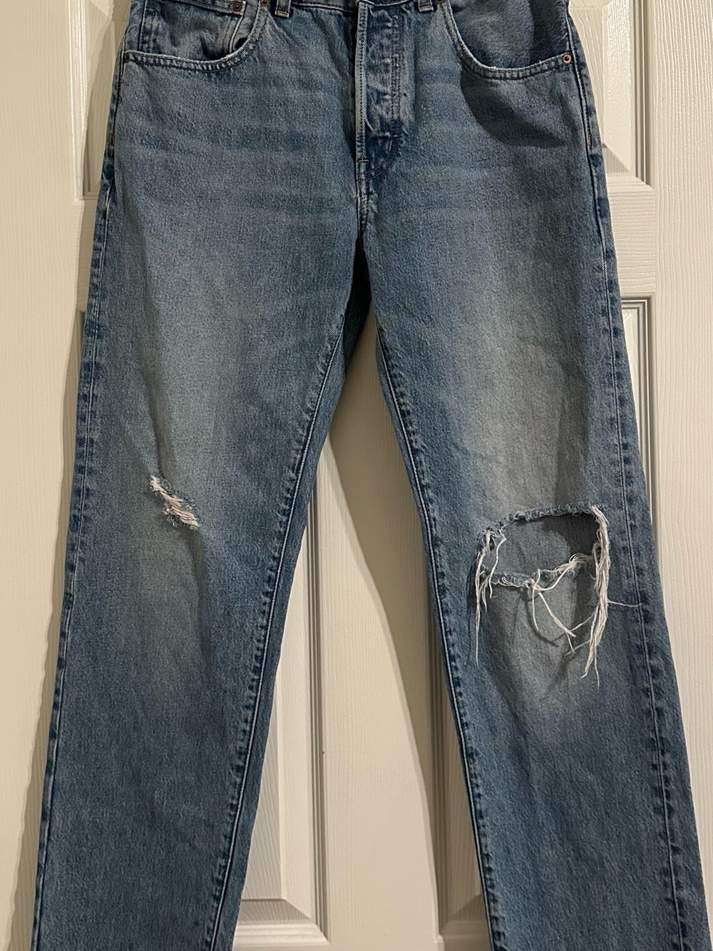 Madewell Men's Distressed Light Blue Straight Jeans